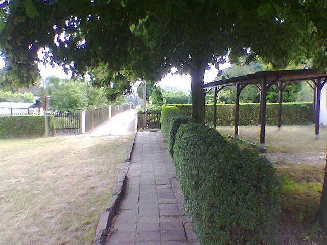 Weg mit Hecke und Pergola in der heutigen Anlage